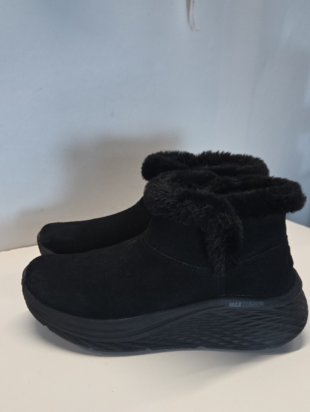 Skechers Black Faux-Fur Slip-On Ankle Booties Size 8 - Picture 5 of 8